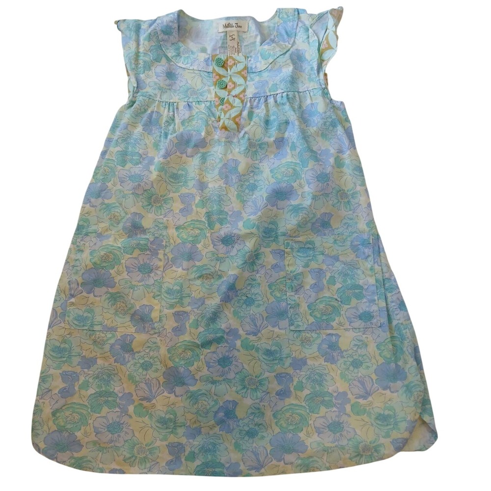 Matilda Jane Girls Teal Blue Floral Sleeveless Pocket Dress Size 6